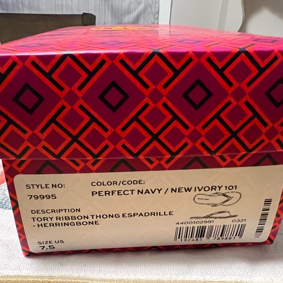 NEW TORY BURCH Tory Ribbon Thong Espadrille Logo Slide Navy - Picture 5 of 6